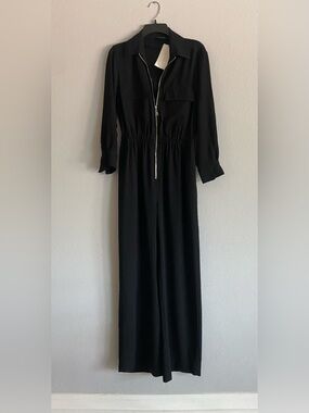 Zara Woman Long Sleeve Black Zippered Jumpsuit